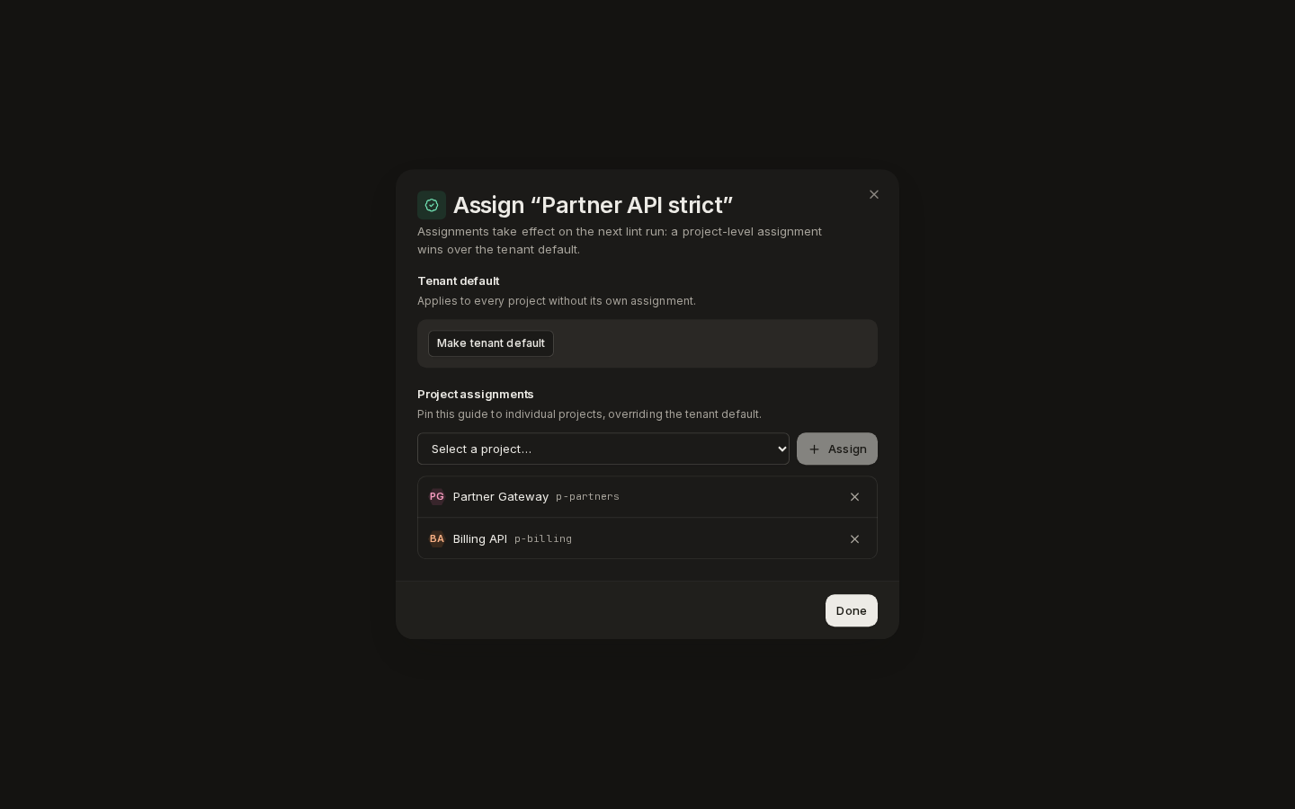 Assign a style guide: tenant default and project assignments