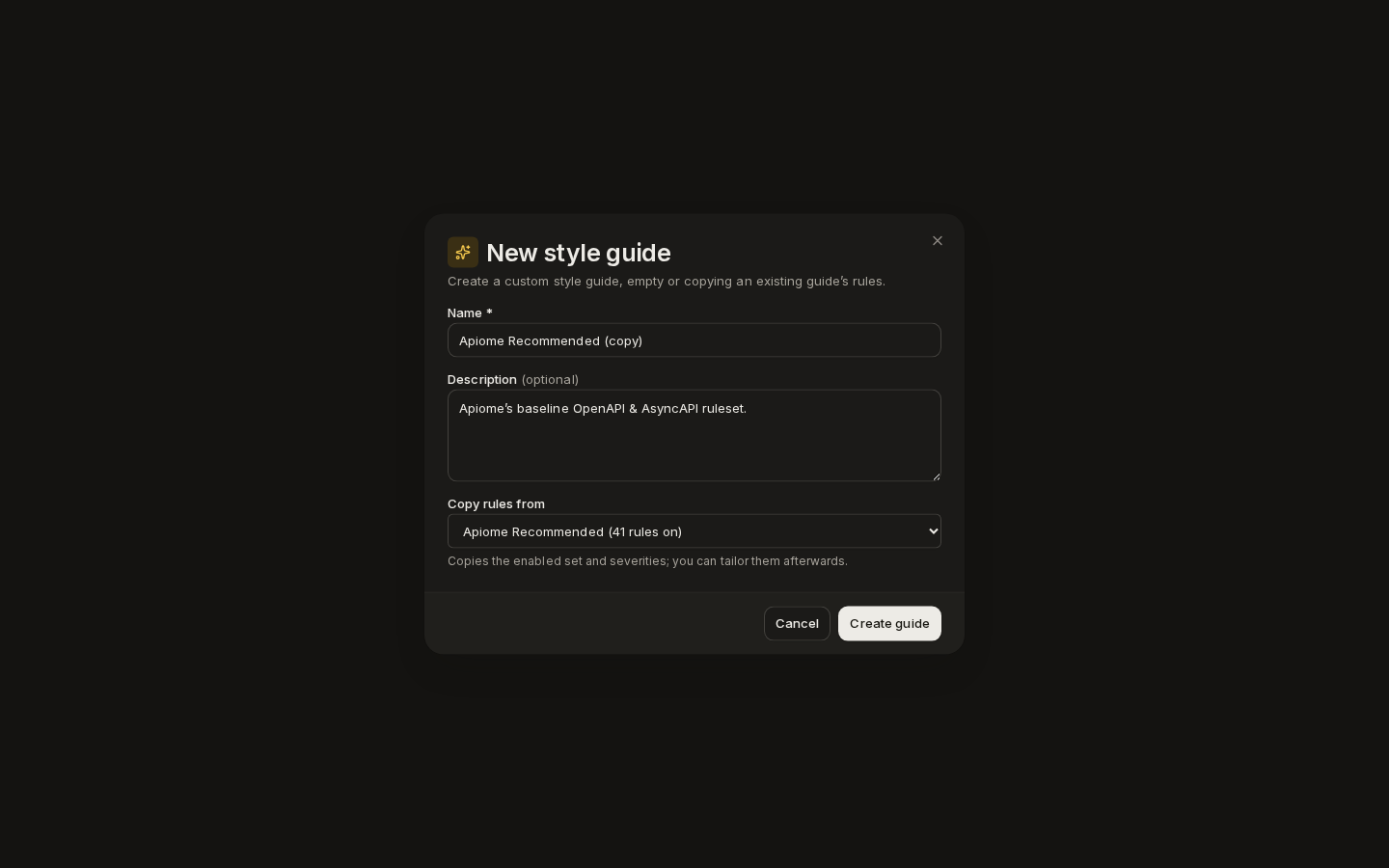 New style guide: name, description and the guide to copy rules from