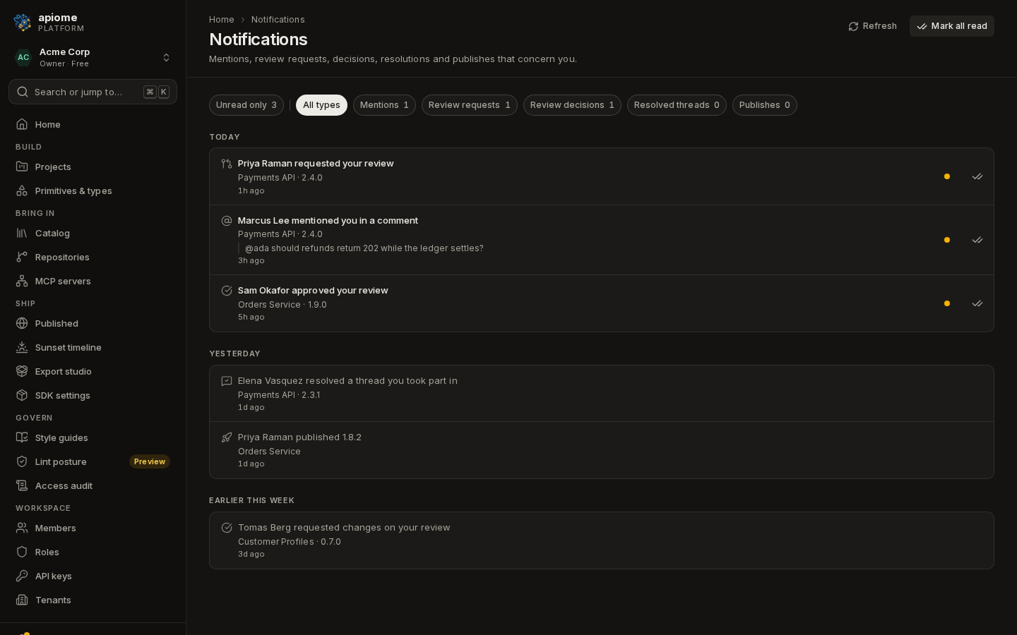 Follow system: the notification centre in the light or dark theme, following the site